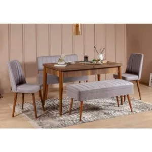 Vina 0701 - 4 - Trpezarijski Sto i Stolice u Sivoj Boji (5 Delova)