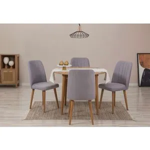 Vina 0701 - Sivi Atlantic Pine Set Trpezarijskog Stola i Stolica (5 Delova)