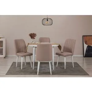 Vina 0900 - Bela, Stone Bela Ekstenzibilni Trpezarijski Sto i Stolice Set (5 Delova)