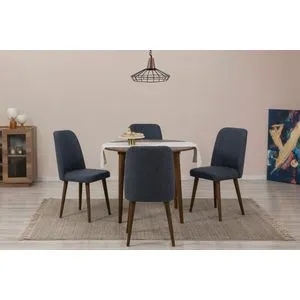 Vina 1048 - Ekstenzibilni Trpezarijski Sto i Stolice (5 Delova) - Orah, Mornarsko Plava