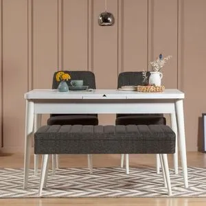 Vina 1053 - 3 - Antracit, Bela - Proširivi Trpezarijski Sto i Set Stolica (4 Komada)