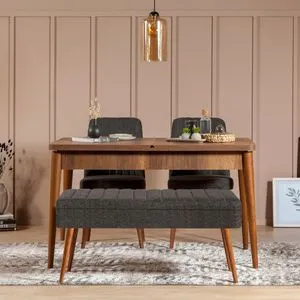 Vina 1053 - 3 - Antracit, Orah - Proširivi Trpezarijski Sto i Set Stolica (4 Komada)