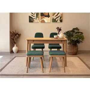 Vina Mini 02 1070 - Oak, Green Oak
Green Extendable Dining Table & Chairs Set (5 Pieces)