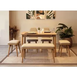 Vina Mini 03 1005 - Oak, Cream Oak
Cream Extendable Dining Table & Chairs Set (6 Pieces)