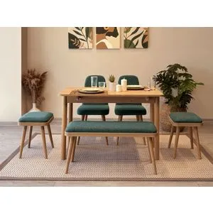 Vina Mini 03 1070 - Oak, Green Oak
Green Extendable Dining Table & Chairs Set (6 Pieces)