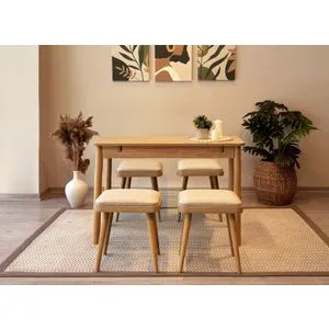 Vina Mini 05 1005 - Ekstenzibilni Sto i Stolice (5 Delova) - Hrast, Krem Hrast