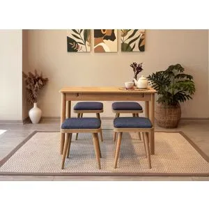 Vina Mini 05 1048 - Tamnoplava Ekstenzibilna Trpezarijska Stolica i Sto Set (5 Delova)