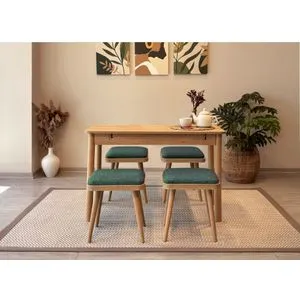Vina Mini 05 1070 - Oak, Green Oak
Green Extendable Dining Table & Chairs Set (5 Pieces)