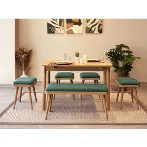 Vina Mini 06 1070 - Oak, Green Oak
Green Extendable Dining Table & Chairs Set (6 Pieces)