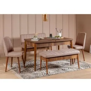 Vina Walnut Stone Ekstenzibilni Trpezarijski Sto i Set Stolica (5 Delova)