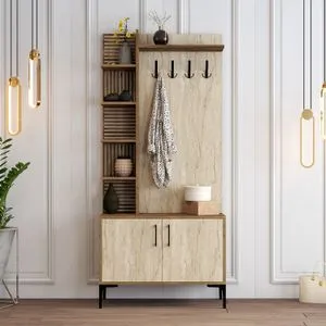 Viyana D - Stalak za hodnik od orahovog drveta i travertina