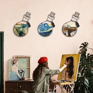 Wallity Art Potion Set od 3 Metalne Dekoracije za Zid - APT710 Višebojni Ukrasni Metalni Zidni Do...