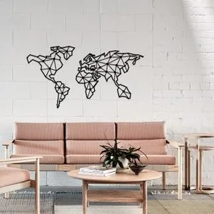 Wallity Dekorativni Metalni Zidni Ukras - Mapa Sveta u Crnoj Boji