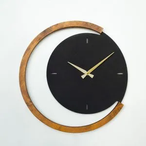 Wallity Moon Time Drveni Metalni Zidni Sat - APS117 Crni Orah Dekorativni Metalni Zidni Sat