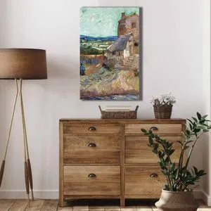 WallXpert slika na platnu 4570VANGOGH033, seoski pejzaž sa kućom, Vincent van Gogh, 45 x 70 cm