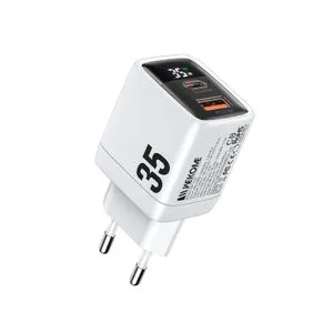 WEKOME Superbrzi Strujni GaN Punjac, 2-porta USB (3.0 i 3.1 tipC) 35W W/Display, beli WP-U25