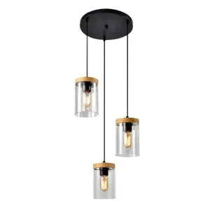 Wels Viseća Lampa  Crna + Drvo 3x40W E27
