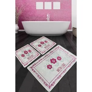 With Flower Djt Multicolor Bathmat Set (3 Pieces)