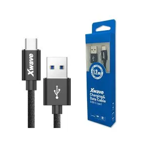 Xwave Kabl USB Tip C  muški na Tip A   muški  1.2M   3A, PVC crni pleteni