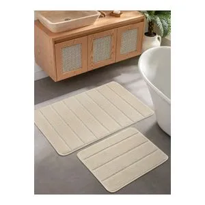 Yeni Cizgili - Cream Cream Bathmat Set (2 Pieces)