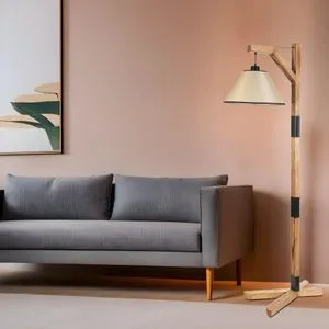 Yeni Liza Yanık Lambader Pramit Açık Hasır Abajurlu Wooden
Cream Floor Lamp