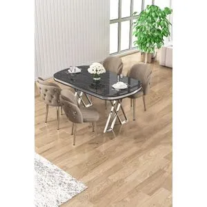 Zae - Black Marble, Chrome, Cappuccino Black Marble
Chrome
Cappuccino Dining Table &amp; Chairs Set (5 Pieces)