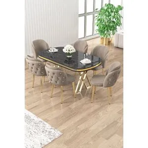 Zae - Black Marble, Gold, Cappuccino Black Marble
Gold
Cappuccino Dining Table &amp; Chairs Set (7 Pieces)