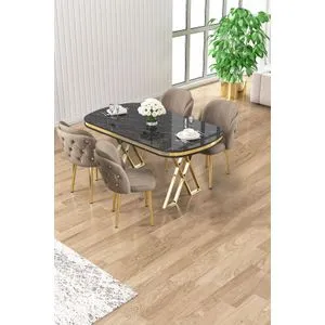 Zae - Black Marble, Gold, Cappuccino Black Marble
Gold
Cappuccino Dining Table &amp; Chairs Set (5 Pieces)