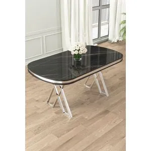 Zae - Crni Mramorni Sto sa Hromiranim Nogu