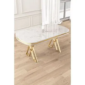 Zae - Trpezarijski Sto od Belog Mramora sa Zlatnim Akcentima