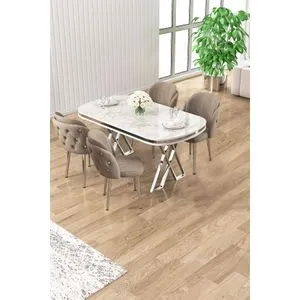 Zae - White Marble, Chrome, Cappuccino White Marble
Chrome
Cappuccino Dining Table & Chairs Set (5 Pieces)