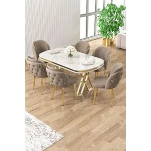 Zae - White Marble, Gold, Cappuccino White Marble
Gold
Cappuccino Dining Table &amp; Chairs Set (7 Pieces)