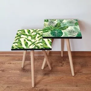 Zeleni i beli stočić za kafu (2 komada)