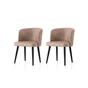 Zen - 4201 V2 Crni i Bež Set Stolica (2 Komada)