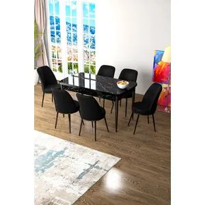 Zen - Black Marble, Black Black Marble
Black Extendable Dining Table & Chairs Set (7 Pieces)