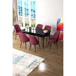 Zen - Black Marble, Burgundy Black Marble
Burgundy Extendable Dining Table & Chairs Set (7 Pieces)