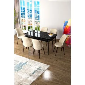 Zen - Black Marble, Cream Black Marble
Cream Extendable Dining Table & Chairs Set (7 Pieces)
