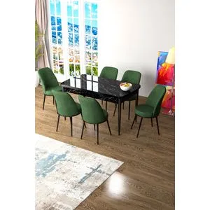 Zen - Black Marble, Khaki Black Marble
Khaki Extendable Dining Table & Chairs Set (7 Pieces)