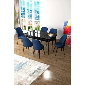 Zen - Black Marble, Navy Blue Black Marble
Navy Blue Extendable Dining Table & Chairs Set (7 Pieces)