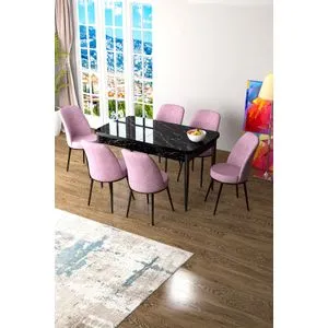 Zen - Black Marble, Pink Black Marble
Pink Extendable Dining Table & Chairs Set (7 Pieces)