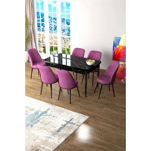 Zen - Black Marble, Purple Black Marble
Purple Extendable Dining Table & Chairs Set (7 Pieces)