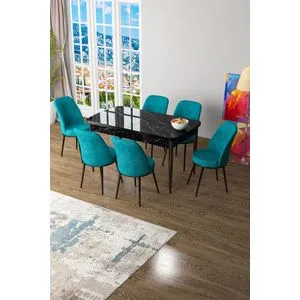 Zen - Black Marble, Turquoise Black Marble
Turquoise Extendable Dining Table & Chairs Set (7 Pieces)