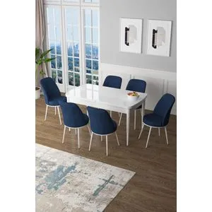 Zen - White, Navy Blue White
Navy Blue Extendable Dining Table & Chairs Set (7 Pieces)