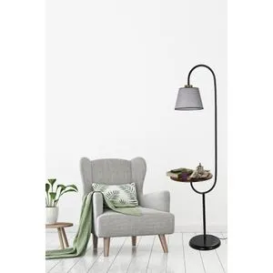 Zümrüt Siyah Lambader Pramit Hasır Gri Abajurlu Grey Floor Lamp