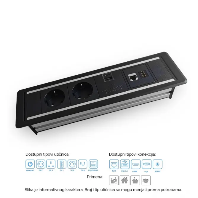 ABL LEVEL CRNI 2XŠUKO 1XPUNJAČ A+C 1RJ45 CAT 1XHDMI