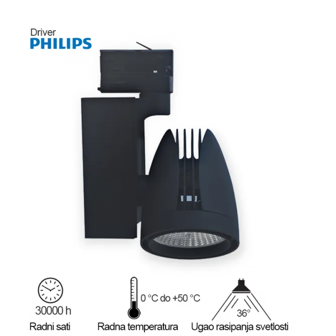 LED REFLEKTOR ŠINSKI 337201-2 30W 4000K CRNI TROSTEPENI