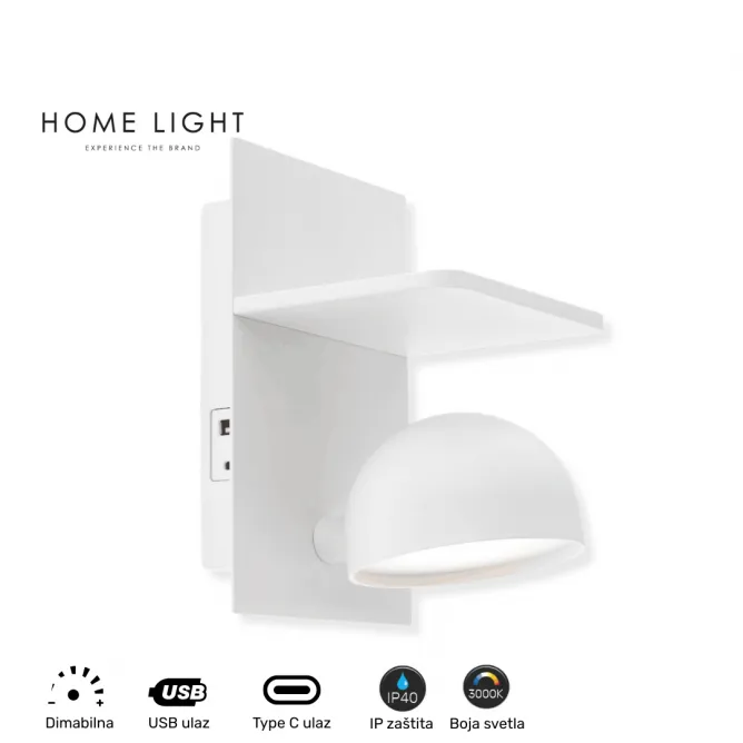 SOLEA 57 ZIDNA LAMPA 7W 3000K BELA DIMABILNA