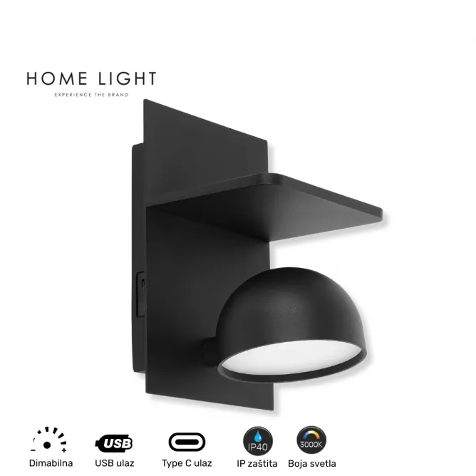 SOLEA 57 ZIDNA LAMPA 7W 3000K CRNA DIMABILNA