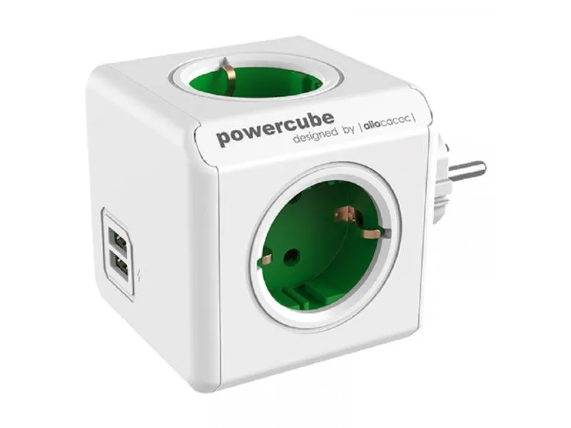 PowerCube Original USB 4xSchuko + dual USB zelena