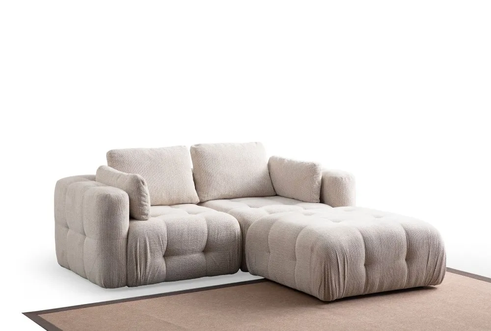 Amaris 2 Seater With Pouffe Beige ugaona sofa